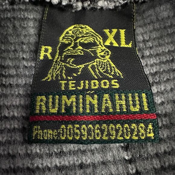 Tejidos Ruminahui Wolf Dreamcatcher Alpaca Wool Poncho Hoodie Mens XL Gray Black - Picture 6 of 9